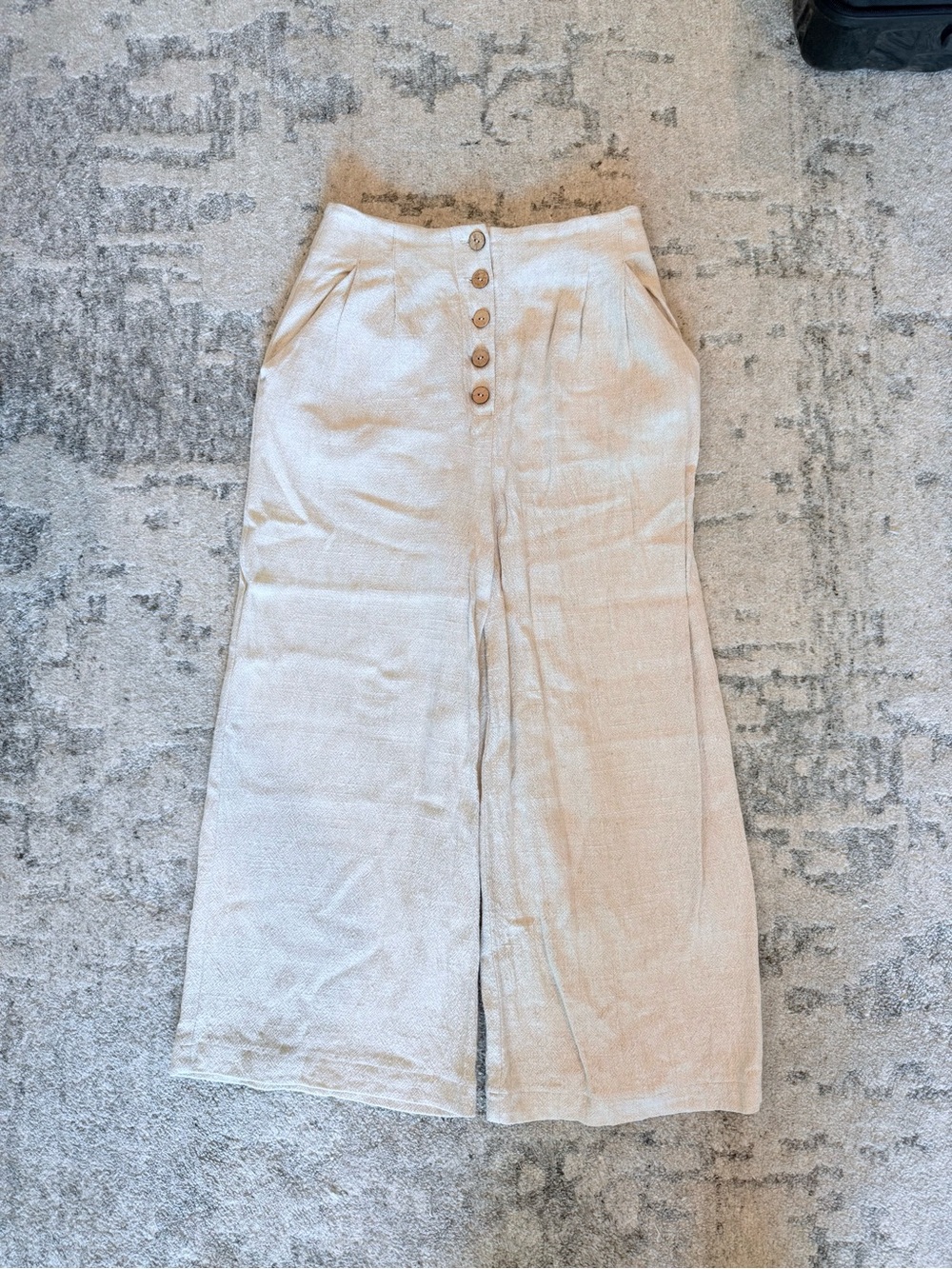 Topshop Cream High-Waist Wide-Leg Button Front Capri Pants